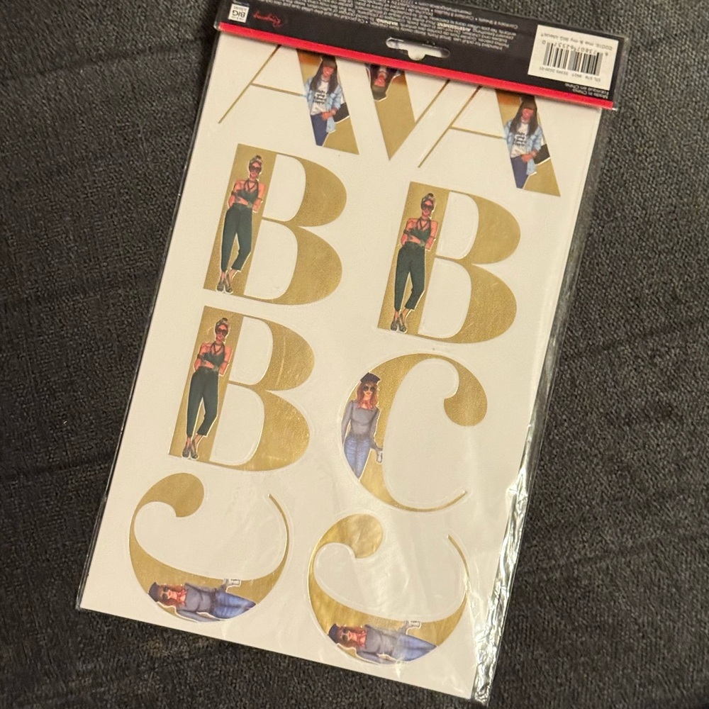 Gold Alphabet Stickers with Fashion Illustrations